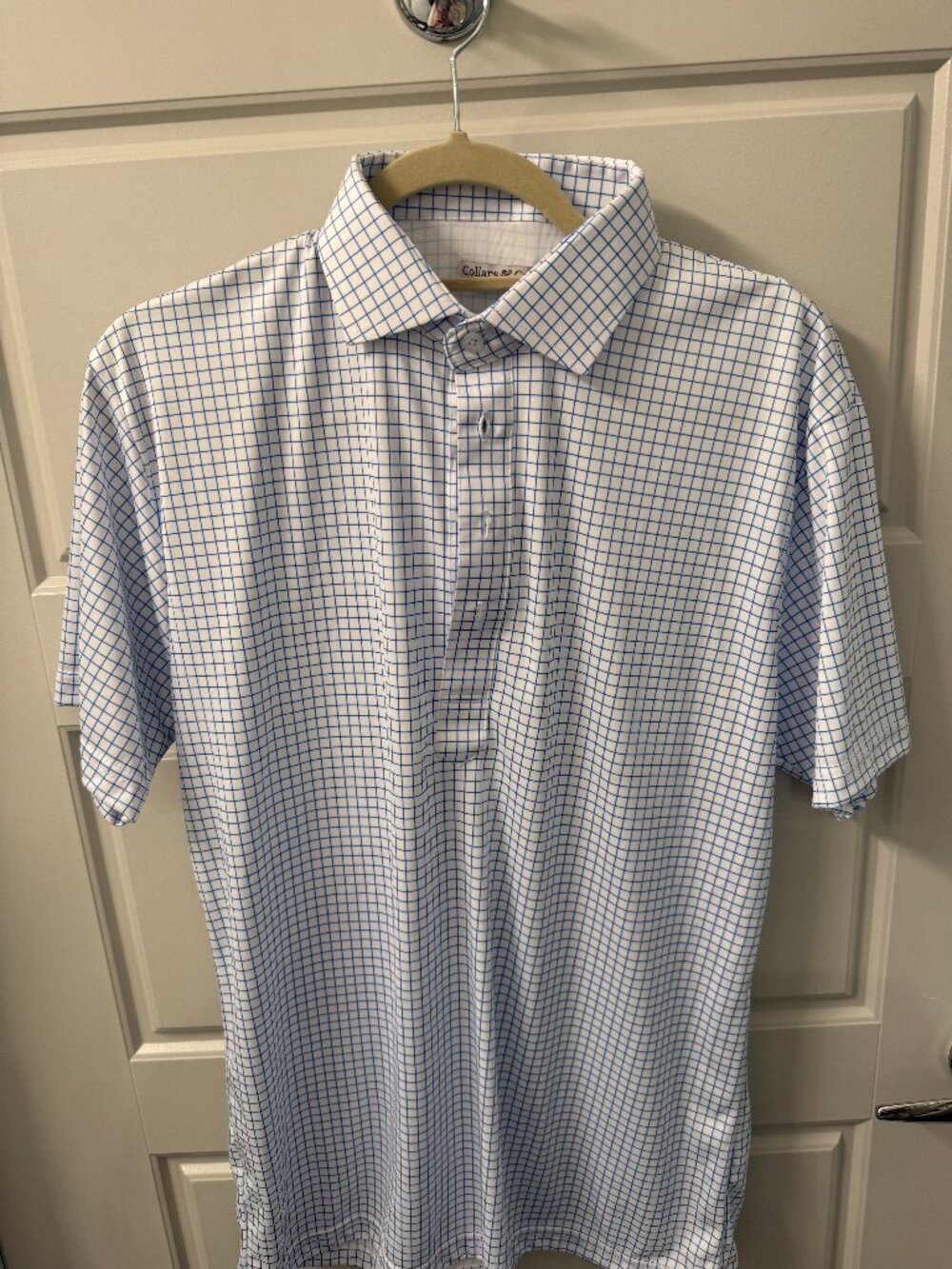 Collars & Co. Blue White Check Dress Collar Polo Shirt Men's Medium